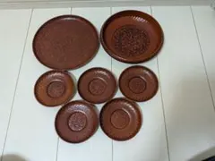山中塗 かごめ丸盆 菓子鉢セット 木曽路 漆器 7点セット 未使用