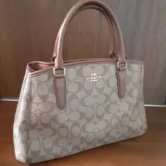 ほぼ未使用品 COACH コーチ シグネチャー PVC×本革 レザーハンドバッグ 