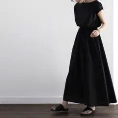 クラシカルエルフ ロングマキシ丈無地フレアワンピース(半袖)