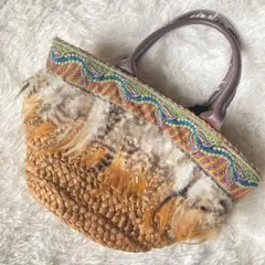 かごバッグ 編み込みデザイン トプカピ かごバッグ エスニック 羽根 夏鞄
