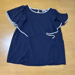 GLACIER ネイビー フリル袖シャツ　オフィスカジュアル