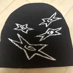 星型刺繍 ブラックニットビーニー