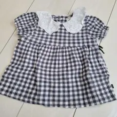 バースデイ フタフタ チェック柄 白黒 チュニック 80cm