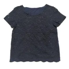 MICHEL KLEIN 総レーストップス 紺 半袖 38 M 上品
