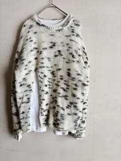 ZARAホワイトブラック斑点模様ニットセーター⭐︎モヘア　前スリット