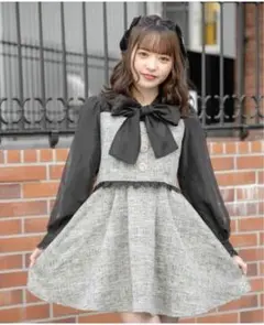 ロジータ　ビジュボウタイリボンツイードワンピース