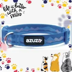 犬用首輪 Lサイズ 山デザイン 大型犬 丈夫 お洒落 ブルー 調整可 シンプルのサムネイル
