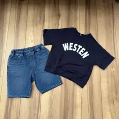WESTENプリントトップス＆デニムショートパンツセット