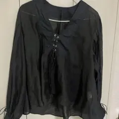 ADAM ET ROPE 黒 レースアップ 長袖シャツ Fサイズ