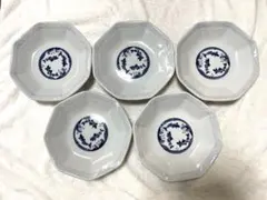 青い魚模様 八角形皿 5枚セット