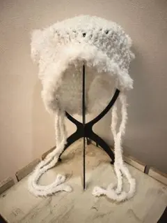 ハンドメイド　猫耳帽子　y2k 韓国　ビーニー　白　ニット帽