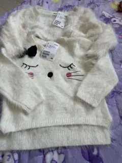 H&M 猫刺繍 フワフワニットセーター 90 セット