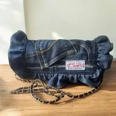 ハンドメイド　デニムバック　サコッシュ　ショルダーバック　フリルバック　デニム