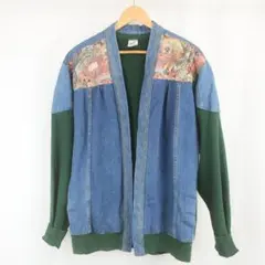 USA製 刺繍 裏起毛 オーバー デニム スウェット 切替 ジャケット XL