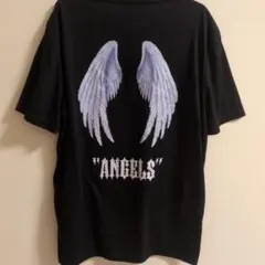 ANGELS プリント Tシャツ ブラック パープル