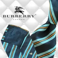 【美品】バーバリー ネクタイ ストライプ 紺 青 シルク100% 高級 ビジネス