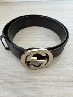 GUCCI ブラウンレザーベルト ダブルGロゴ