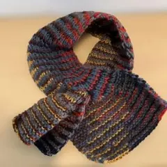 手編み　ストライプニットマフラー　新品