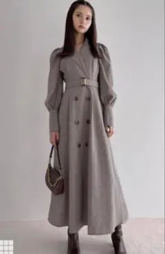 千鳥格子柄パワショルフレアロングワンピース