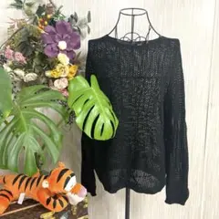 UNIQLO 透かし編み ブラック 長袖ニット　レディース　XL