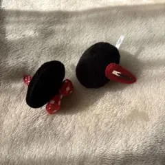 ミニーマウス ヘアピン 黒赤 水玉