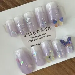 No.22 蝶々のラメフレンチネイル