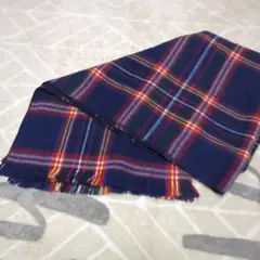 ネイビー チェック柄 フリースストール