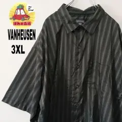 USA古着 VANHEUSEN　半袖ボタンシャツ3XL　ブラックグレー　チェック