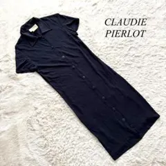 H3【クローディピエルロ】ポロワンピース　ロング　半袖　ネイビー　フランス製