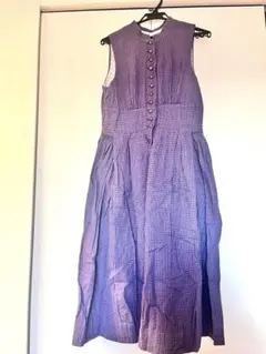 ヴィンテージ　ノースリーブ　チェックワンピース　パープル