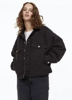H&M ボアラインド デニムジャケット ブラック 裏地ボア XLサイズ