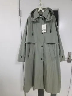 ZARA　ザラ　トレンチ　ロング　カーキ　フード付き