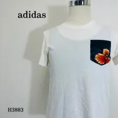 アディダス Tシャツ 半袖 花柄ポケット トレフォイルロゴ S ホワイト