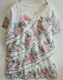 via faburrica フラワー刺繍 半袖チュニック　y26