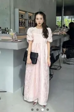 リンカ様専用　ANDRESDバブルスリーブジャガードロングドレス　M -TALL