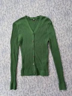 ユニクロ グリーンリブ編みVネックカーディガン Mサイズ
