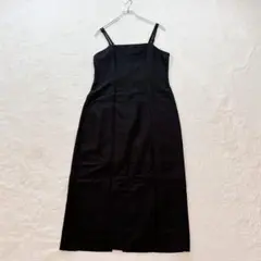 ジュノア【M】黒 キャミソールワンピース スリット入 ロング丈 Iライン 春夏