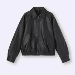 【美品】GU フェイクレザーハリントンジャケット L 黒
