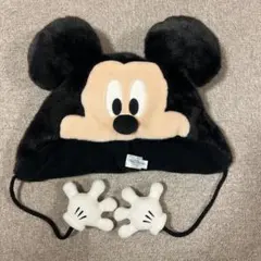 ミッキーマウス 耳付きフリース帽子
