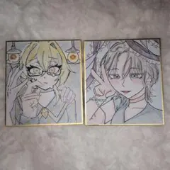 手描きイラスト ミニ色紙 2枚セット