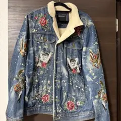 REASON デニムジャケット ボア 刺繍 ペイント セクシー スネイル