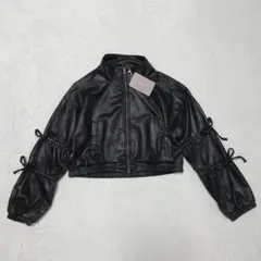 【タグ付き】 milybilet ヴィンテージ風 ダブルジップブルゾン 袖リボン