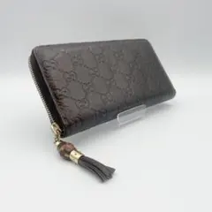 【GUCCI（グッチ）】シマ バンブータッセル 長財布 ラウンドファスナー 茶