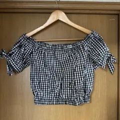 春服　オフショルダー ギンガムチェック トップス