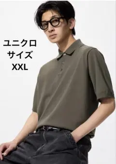 UNIQLO/サイズXXL/ウォッシャブルニットポロセーター半袖／オリーブ色