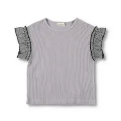ブランシェス 袖フリル 半袖Tシャツ チェック 130 ラベンダー 女の子のサムネイル