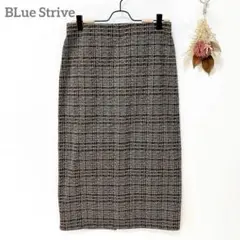 ブルーストライブ　タイトスカート　L　茶色系　チェック　裏起毛　スリッド　伸縮性
