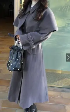 GRL グレイル リボンベルト ケープ付 ロングコート