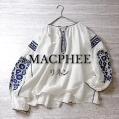マカフィー リネン混 刺繍ブラウス ゆったり スキッパー リボンネック ギャザーのサムネイル