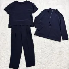 INDIVI インディビ ネイビー パンツスーツ ブラウス　3点セット 洗える